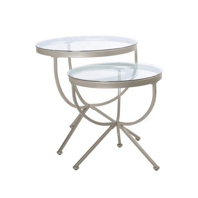 China With Clear Glass Top Set Of 2 Small Clear Glass Top Tea Tables With Metal Frame for sale