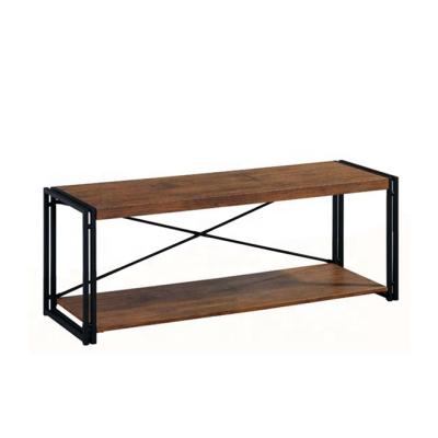 China Two-Tube Metal Frame Metal Frame Industrial Tubular Metal Frame 2-Tier Wooden Double TV Stand for sale