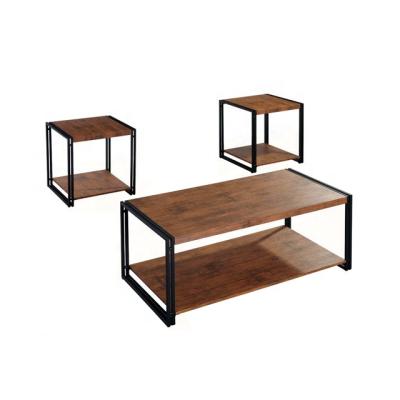 China Two Tubes Frame Two Tubes Metal Frame Coffee Tables Set With 2-Tier Wood Shelf for sale