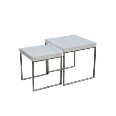 China Thick High Gloss Table Top Chrome Nesting Square Coffee Tables With Thick MDF Top for sale