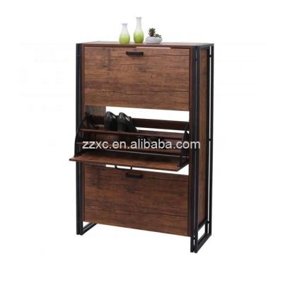 China Two Tubes Wooden Metal Frame 3-Tier Shoe Cabinet With Two Tube Frame for sale