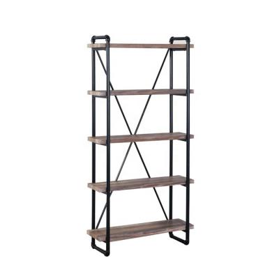 China With Underlying Shelf Industrial 5 Tiers Waterline Shaped Legs Design Wooden Metal Bookcase for sale