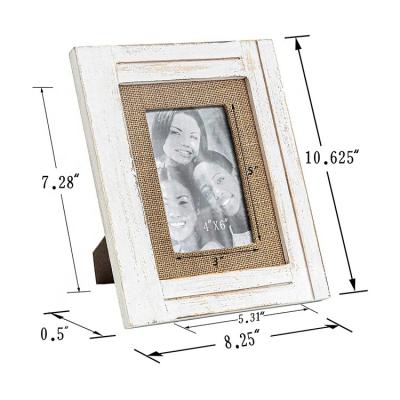 China Customized Rustic Wholesale Wood White Picture Frame Retro Photo Wall Hanging Table Farmhouse Frame for sale