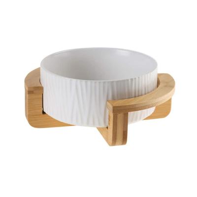 China Auto Wooden Stand Ceramic Bowls Pet Dining Table Feeder Bowl With Raised Stand for sale