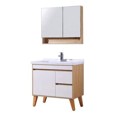 China Environmental Friendly White Wash Basin Free Standing Wooden Cabinet Bathroom Cabinet Waterproof Bathroom Furniture for sale