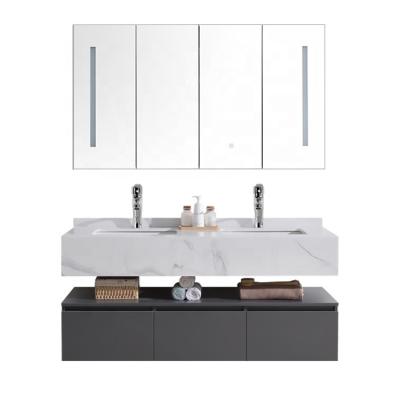 China Environmental Friendly New Style Solid Wood Bathroom Cabinet With Double Bathroom Sink Vanity With Marble Top for sale