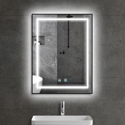 China Best Bathroom Lighted Led Mirror For Modern Makeup Bathroom Black Framed Led Mirror for sale