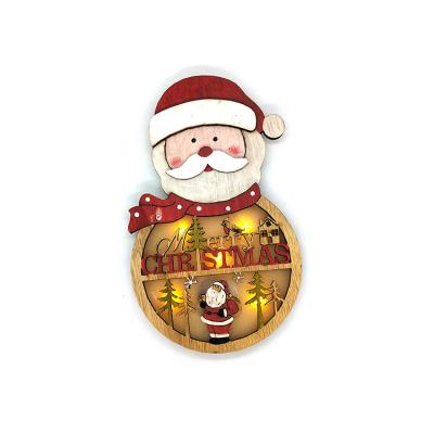 China Holiday decoration & Gift Guaranteed Quality Appropriate Price Pieces Wood Craft Santa Claus Lamp Pendant Door Decorations for sale