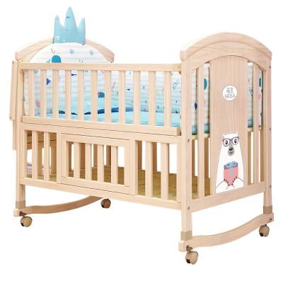 China Modern Luxury Wooden Hutch Multifunctional Solid Wood Baby Crib Splicing Adult Bed for sale