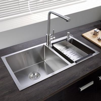 China Hot Selling Stainless Steel Modern Undermount Double Sink Double Faucet Kitchen Bowl Sink for sale