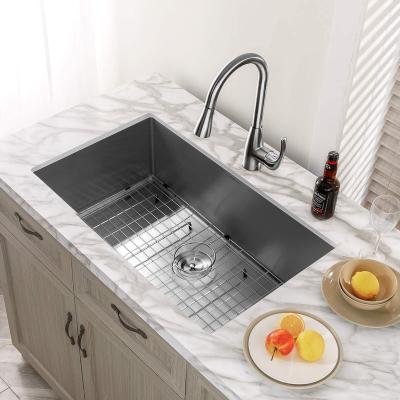 China Hot Sale Handmade Rectangular Single Bowl SUS304Stainless Steel Kitchen Sink Brush Nickel Free Faucet Undermount for sale