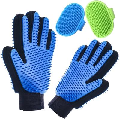 China 2 Viable in 1 Message Pet Grooming Dog Bath Comb Dog Deshedding Silicon Hair Brush Hair Remover Comb Dog Hair Blue Gloves for sale