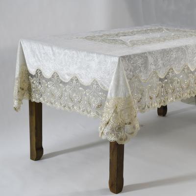 China Embroidery Wholesale Velvet Tablecloth Lovely With Mesh Lace Table Cloth For Wedding for sale