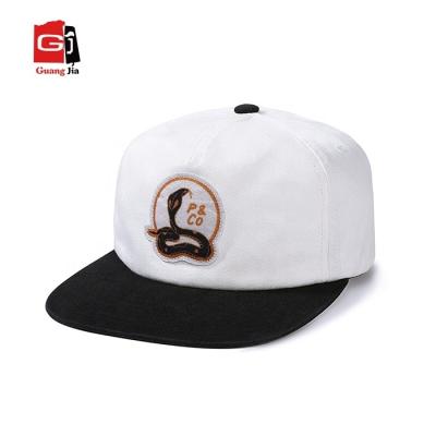 China Cotton COMMON Twill Fashion Panel OEM 5 Panel Unstructured Snapback Hat With High Quality Felt Patch Embroidery Logo for sale