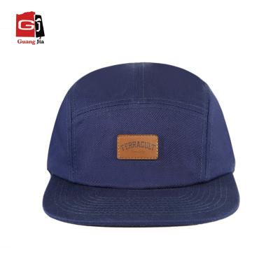 China COMMON Wholesale 100% Cotton Custom Twill Embossed Leather Patch 5 Panel Camp Hat for sale