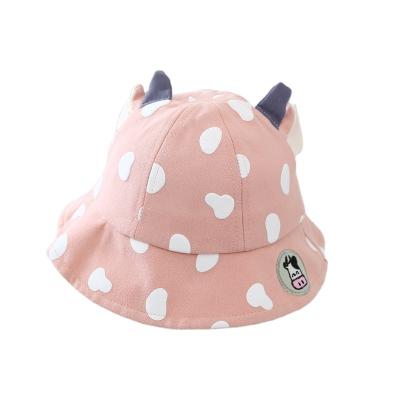 China Custom Made Unisex Cute Casual Applique Cow Kids Cotton Bucket Hats Irregular Printing Summer for sale