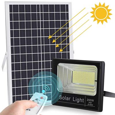 China Waterproof 400LED Dusk To Dawn Solar Powered Street Light IP67 Outdoor With 200W LED Remote Control Solar Chargeable Flood Light for sale