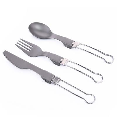 China Wide Varieties Viable Coating 3 Titanium Foldable In 1 Knife Spoon Fork Set for sale