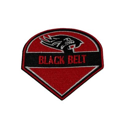 China Viable Fashionable Exquisite Accessories Logo Iron On Black Belt Embroidery Patches For Apparel for sale