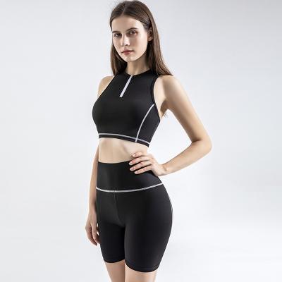 China Breathable Women 1/4 Zip Up Crop Top+Biker Shorts Workout Fits Fishing Butt Lift Fitness Running Wear Wholesale for sale