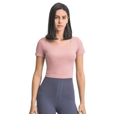 China Breathable Crop Top Gym Shirt Women's Camisas Mujer Lightweight Sports Wear Workout Top for sale