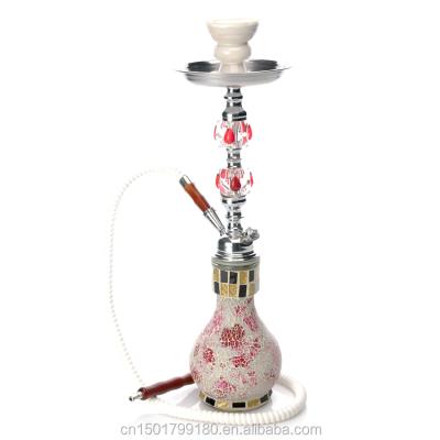 China glass & Metal White Flowers Hookah 2 Glass Pipe For Sale Wholesale Medium Size 49CM Shisha EKJ H1006 for sale