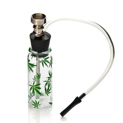 China Mini Creative Glass Bottle Water Smoking Easy Pipe Herb Green Weed Glass Smoking Pipe Portable Hookah Tobacco Shisha for sale