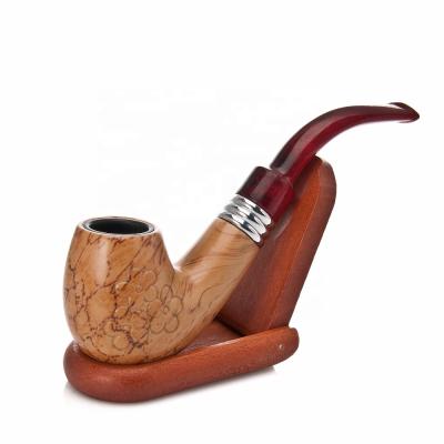 China EKJ-5518 Durable Wooden Resin Tobacco Pipe Yellow Flower Carving Resin Cigarette Holder Filter Smoking Pipe for sale