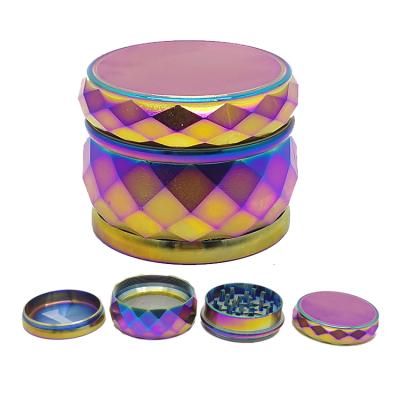 China New Wholesale Herb Grinder Tobacco Weed Grinder Custom Logo Spice Zinc Diamond Cut Drum Type 60mm Tobacco Rainbow for sale