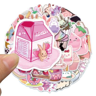 China Decorative Cute Waterproof Dessert Rose Sticker Adhesive Paper Sticker Decorative Car Graffiti Suitcase Rabbit Sticker for sale