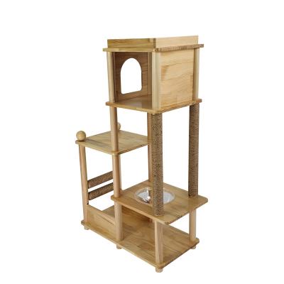 China Sustainable Manufacturer wholesale hot selling wooden cat tree with scratcher for sale