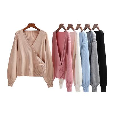 China fashionable 2021 Anti-wrinkle custom autumn winter plus size v-neck knit sweater tops for women for sale