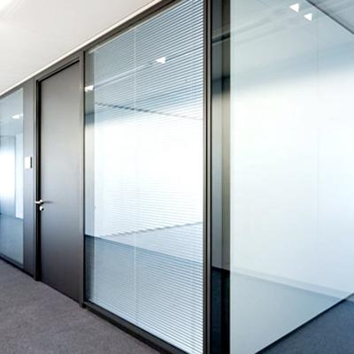 China Contemporary office single glass wall double dividing glass wall with flush door design for sale