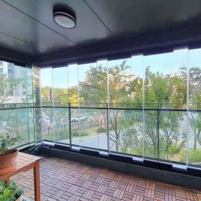 China Sound Insulation Balcony Partition Wide Open Folding Aluminum Tempered Glass Frameless Sliding Glass Door And Windows for sale