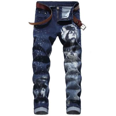 China Factory Direct Selling Skull Design Breathable Skinny Straight Leg Mens Custom Jeans for sale