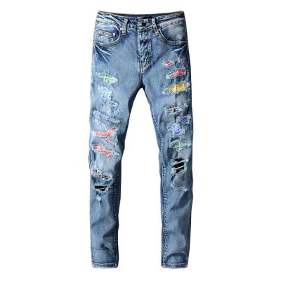 China New Italian Style High Quality Breathable Worn S Fashion Jeans Out Of Skinny Men's Patch Art Badge for sale