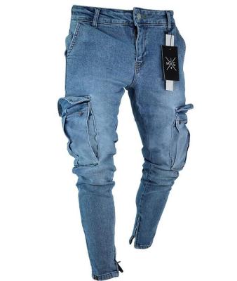 China Trend Waterproof Cargo Fashion Man Blue Jeans Ripped Slim Fit Jeans Mens Jogger Denim Pants for sale