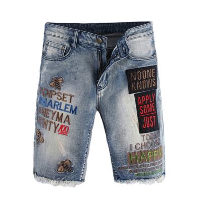 China QUICK DRY Hot Selling Inkjet Hot Selling Men's Multi-badge Embroidery Stretch Denim Shorts Suitable For Summer for sale