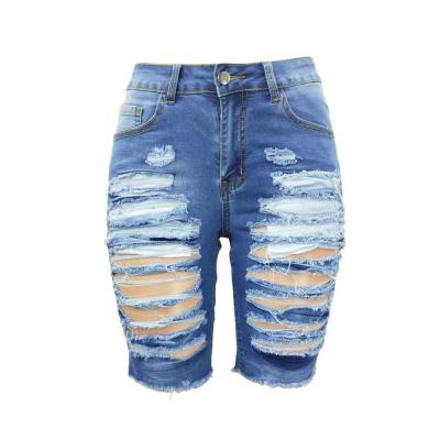 China QUICK DRY Destroyed Bermuda Shorts Blue Denim Woman Denim for sale