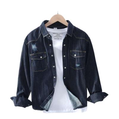 China Cotton Breathable Good Quality Long Sleeve Solid Denim Lapel Casual Shirt for sale