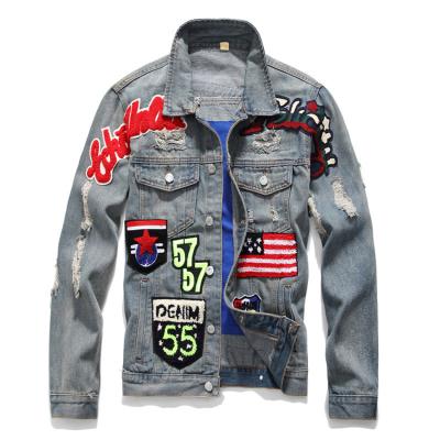 China New Fashion QUICK DRY Slim 100% Cotton Embroidered Badge Mens Denim Jacket for sale