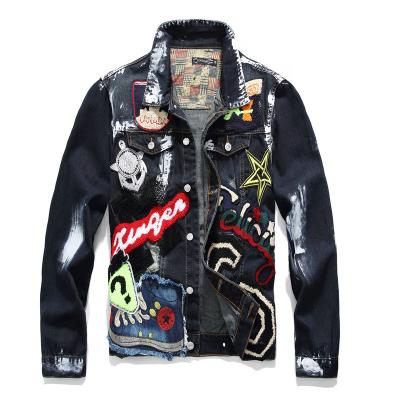 China Breathable Wholesale Mom Denim Jacket Mens Teens Boys Jeans Slim Fit Jackets And Coats With Sequin Badge for sale