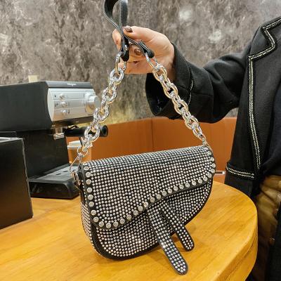 China Fashion New Product Crystal Ladies Rhinestone Saddle Bag Shoulder Purses and Handbags for Women Ladies for sale