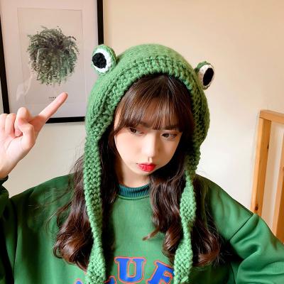 China COMMON Cute Funny Knitted Solid Knitted Warm Winter Gifts Frog Hat Winter Adult Hat Cap Costume Accessories Lovely For Women Ladies for sale