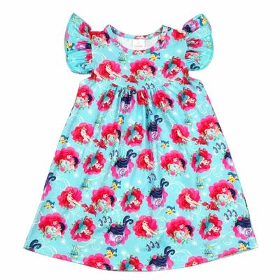 China Good quality breathable girl flutter dress boutique kids clothing milk silk fabric children dress princess print baby summer RTS dress for sale