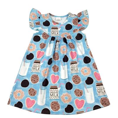 China Boutique breathable kids clothing cute girl flutter dresses cake print kids dress milk silk fabric baby summer RTS dress for sale