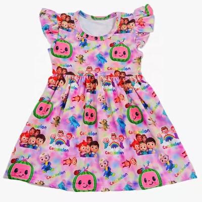 China RTS boutique children's clothing breathable good quality girl dresses animal print children dress milk silk fabric baby summer dress for sale