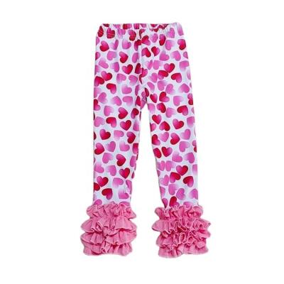 China Boutique Viable Valentine Design Kids Legging Babies Milk Silk Fabric Ruffle Pants Baby Long Pants for sale