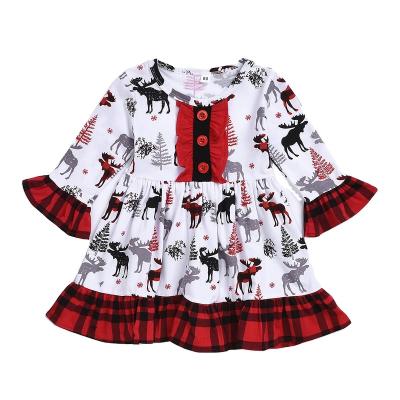 China Breathable Hot Sale Red White Long Sleeve Ruffle Cute Stiped Christmas Baby Dress for sale