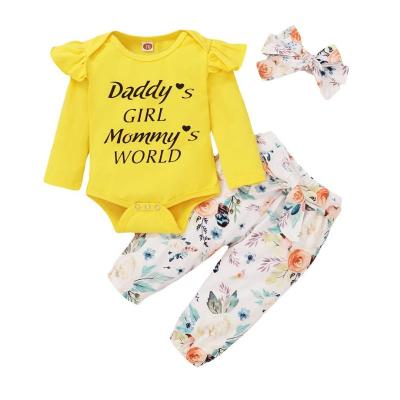 China 2020 autumn casual infant clothing long sleeve print tops + pants printing + headband 3 piece set for sale